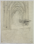 28954 Interieur van de St.-Joriskerk (Hof 1) te Amersfoort: middenschip, met rechts de preekstoel en op de achtergrond ...